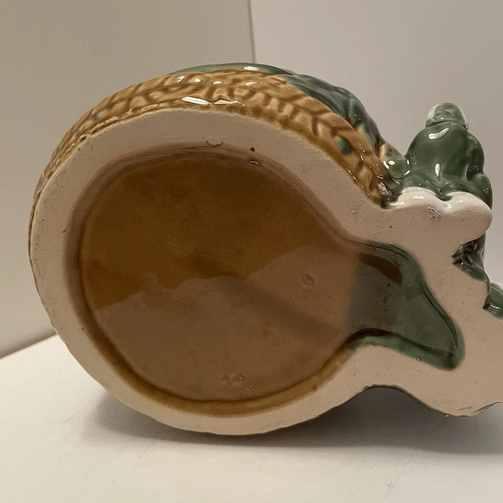 Vtg Majolica Style Elephant Planter Mother & Baby Bamboo Basket Ceramic Cachepot
